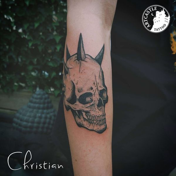 ArtCastleTattoo Tattoo ArtiestChristian Skull on arm Blackwork Blackwork