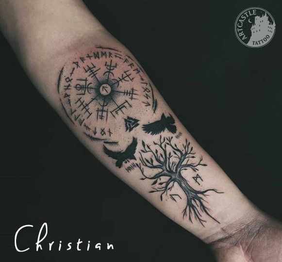 ArtCastleTattoo Tattoo ArtiestChristian tree birds and symbols Blackwork