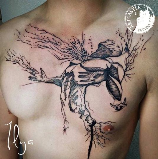 ArtCastleTattoo Tattoo ArtiestIlya Man on chest Blackwork