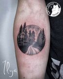 ArtCastleTattoo Tattoo ArtiestIlya trees and landscape on arm Blackwork