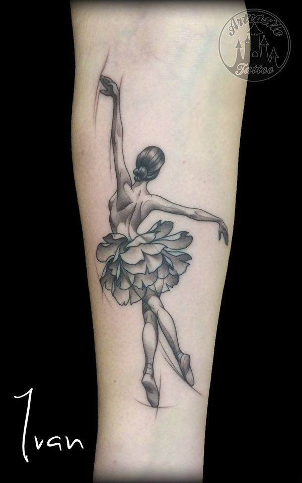 ArtCastleTattoo Tattoo ArtiestIvan Dancer on lower arm. Black n grey Black n grey