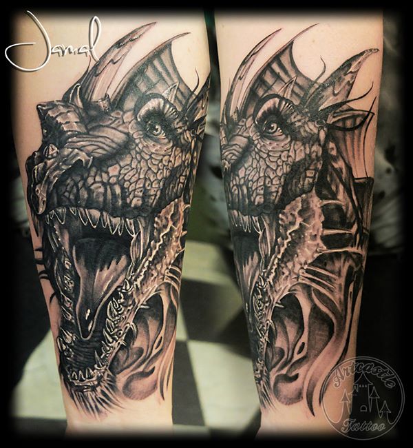 ArtCastleTattoo Tattoo ArtiestJamal Dragon Black n Grey