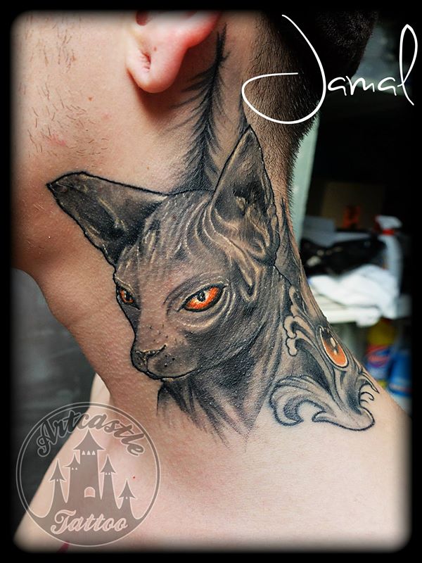 ArtCastleTattoo Tattoo ArtiestJamal Healed Sphinx Cat Black n Grey