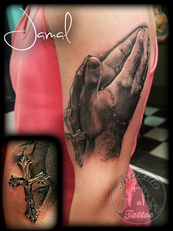 ArtCastleTattoo Tattoo ArtiestJamal Praying Hands Black n Grey