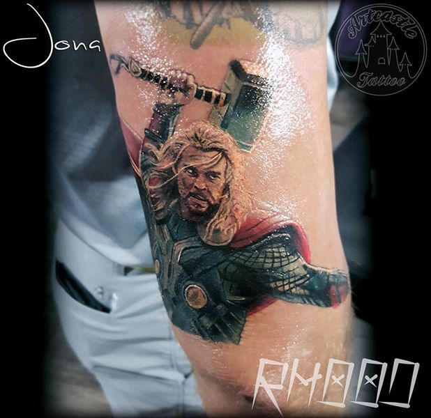 ArtCastleTattoo Tattoo ArtiestJona Realistic Thor tattoo in color Portrait