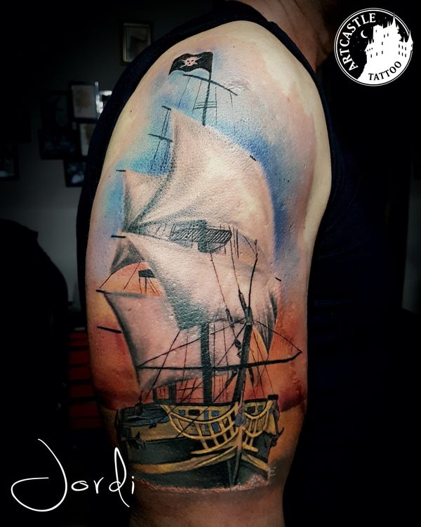 ArtCastleTattoo Tattoo ArtiestJordi Ship on water Color