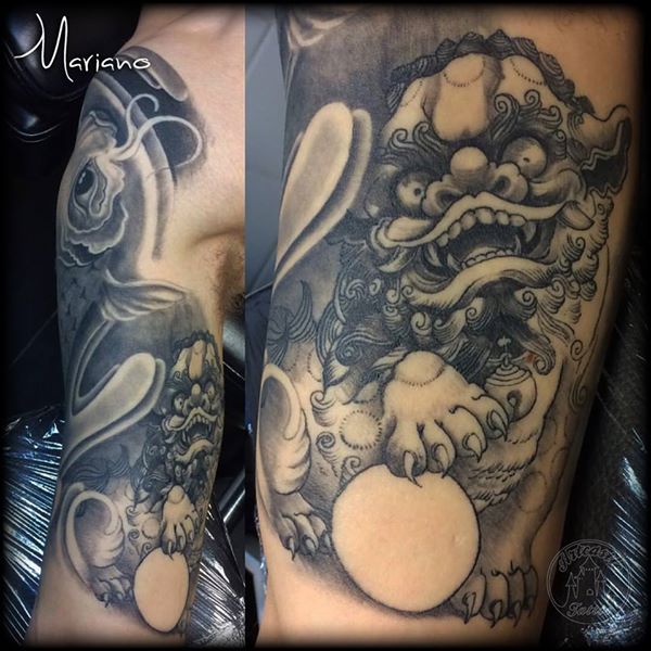 ArtCastleTattoo Tattoo ArtiestMariano Foo Dog detail Follow him on Instagram Black n Grey