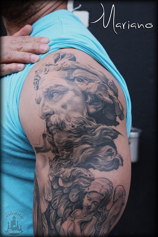 ArtCastleTattoo Tattoo ArtiestMariano Healed greek tattoo upper arm Sleeves