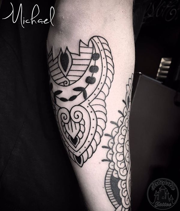 ArtCastleTattoo Tattoo ArtiestMichael Blackwork mandala tattoo design on arm Blackwork