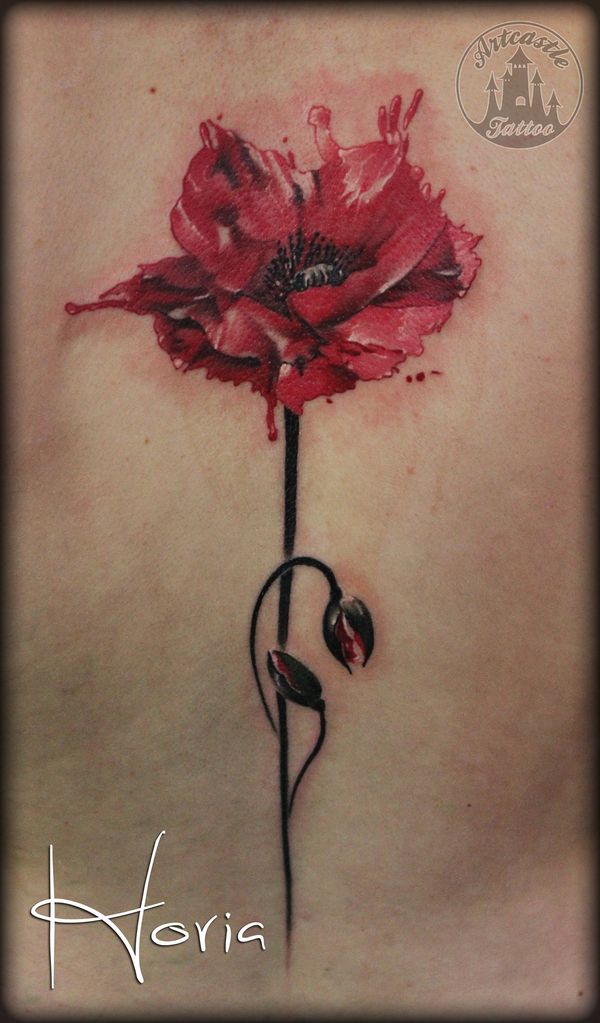 ArtCastleTattoo Tattoo ArtiestPrive Horia Realistic watercolor poppy flower color tattoo Color