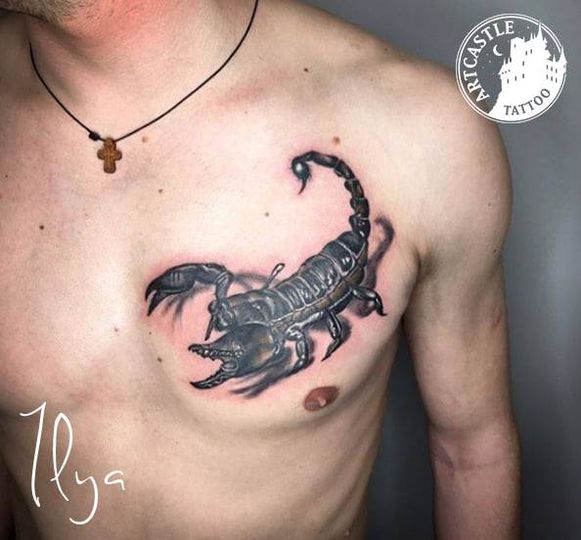 ArtCastleTattoo Tattoo ArtiestPrive Ilya Scorpion on chest Realism