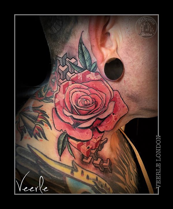 ArtCastleTattoo Tattoo ArtiestVeerle Rose in neck Kleur Color