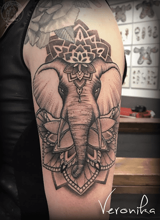 ArtCastleTattoo Tattoo ArtiestVeronika Elephant mandala design in black n grey Mandala