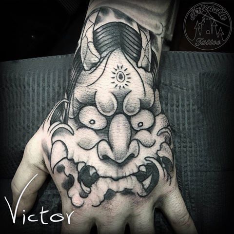 ArtCastleTattoo Tattoo ArtiestVictor Hanya mask tattoo hand Japans Japanese